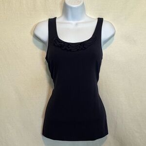 G-176‎ Talbots Blue Ruffle Neckline Sleeveless Pullover Blouse Size S